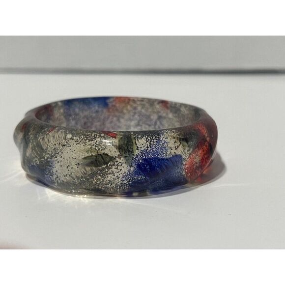 Stained Glass Pattern Girl’s Acrylic Bangle Bracelet, Blue-multi - Picture 5 of 5